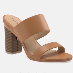 PASHIN FOOTWEAR 2-in-1 HEEL CHANGER SLIDE SANDALS 4” BLOCK HEEL WHISKEY COLOR
